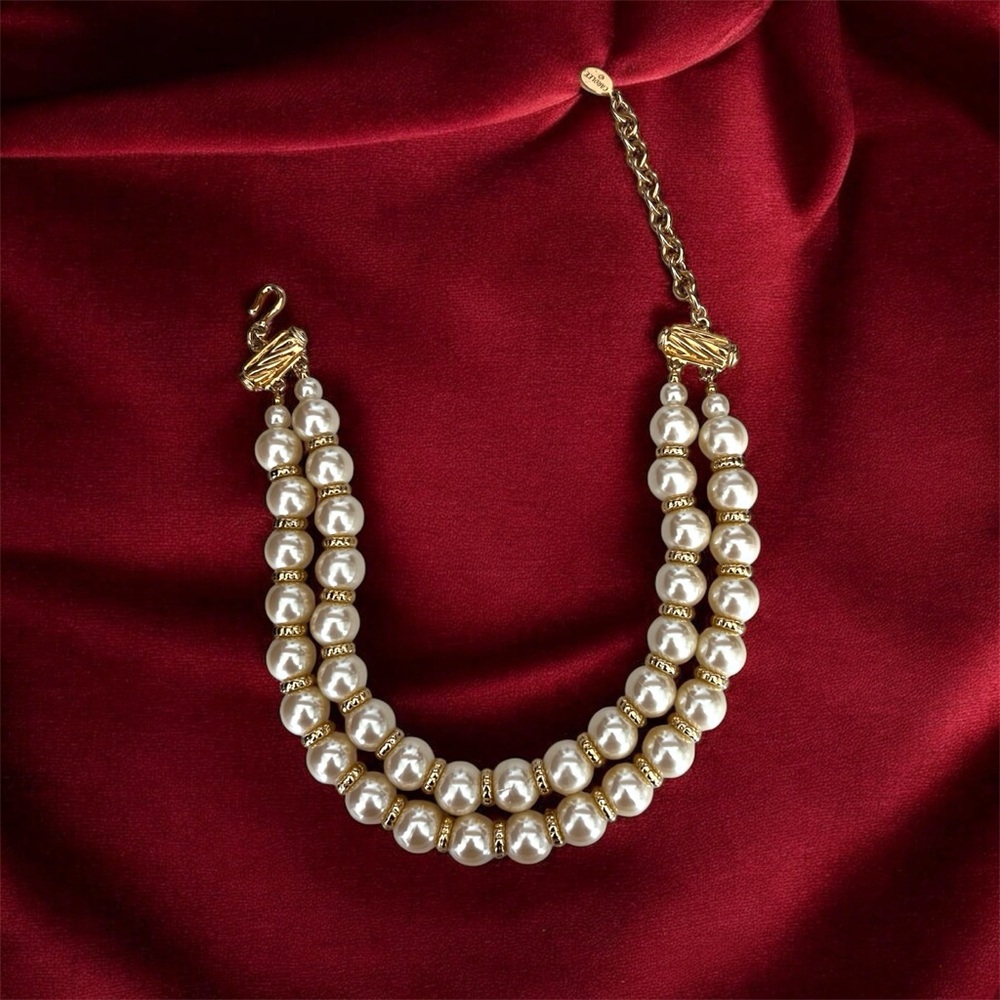 Vintage signed Carolee double stranded 1980s pearl necklace
